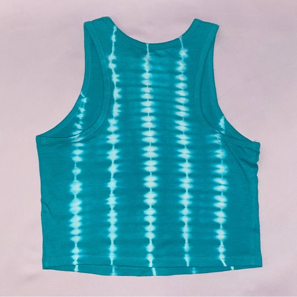 SO Teal and White Tie Dye Crop Tank Top, L - Picture 2 of 3